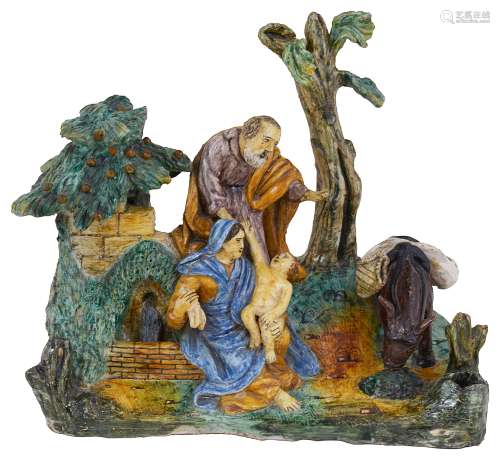 AN ITALIAN MAIOLICA GROUP OF ~THE REST ON THE FLIGHT TO EGYPT~, URBINO, LATE 16TH / EARLY 17TH CENTU
