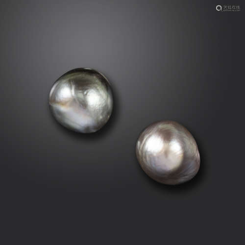 A pair of natural pearl stud earrings, on white gold post fittings Accompanied by report number