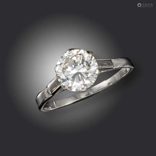 A diamond solitaire ring, the round brilliant-cut diamond weighs approximately 1.75cts, set in