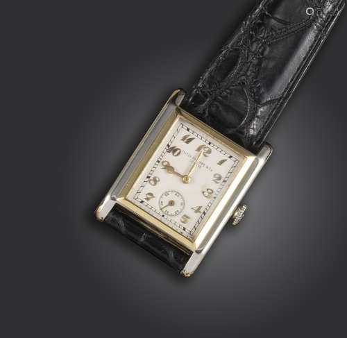 A gentleman's bi-colour gold wristwatch by Patek Philippe, c1929, the signed rectangular dial with