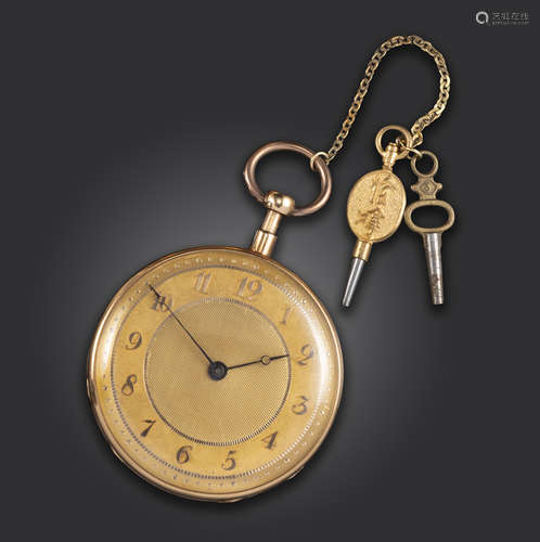 An early 19th century gold open-faced pocket watch by Hilaire Bassereau of Paris, applied with