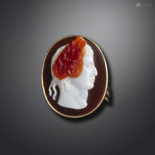 A 16th century sardonyx cameo depicting an Emperor, possibly Augustus, depicted in profile and