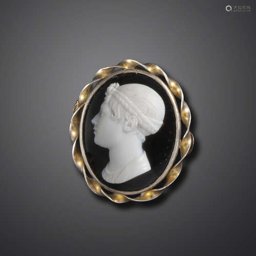 An early 19th century sardonyx cameo depicting Emma, Lady Hamilton by Filippo Rega (1761 - 1833),