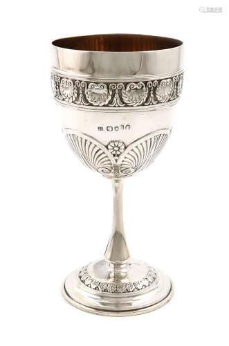 A Victorian silver goblet, by J and E Barnard, London 1873, urn shaped bowl with shell, drape and