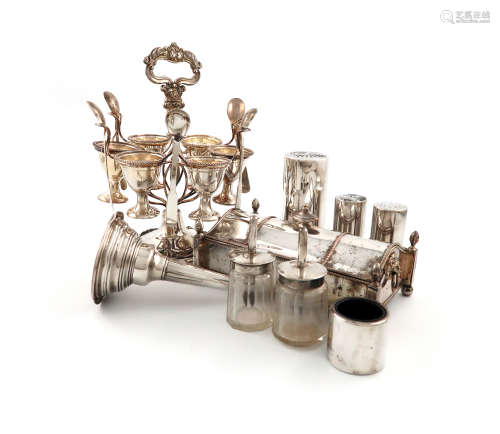 A quantity of old Sheffield and electroplated items, comprising: a Mappin and Webb condiment set,