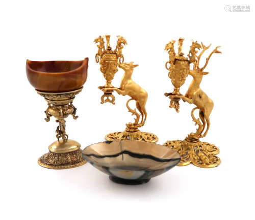 A 19th century Continental silver-gilt tazza base, unmarked, the stem modelled as a classical female