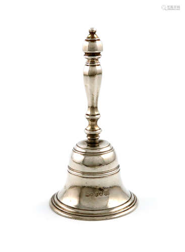 A William IV silver table bell, by J and J Angell, London 1830, faceted baluster handle, engraved
