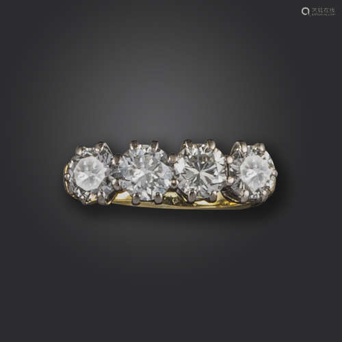 A diamond four-stone ring, the four round brilliant-cut diamonds weigh approximately 2.20cts