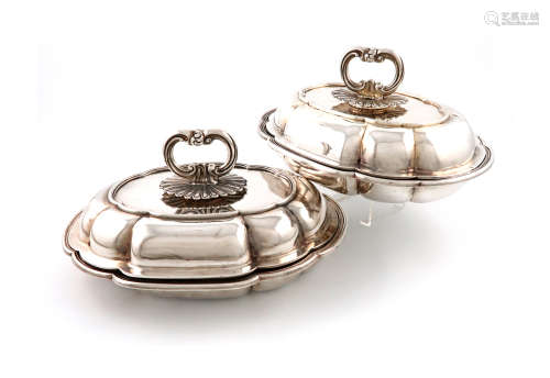 A pair of early-Victorian silver entrée dishes and covers, by Benjamin Smith, London 1843, shaped