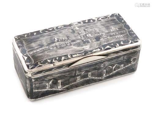A 19th century Russian silver and niello work snuff box, assay master A. Kovalskiy, Moscow 1852