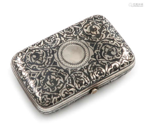 A 19th century Russian silver and niello work cheroot case, assay master NK unidentified, Moscow