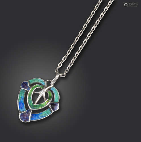 An Arts and Crafts silver and enamel pendant by William H Haseler, the heart-shaped pendant