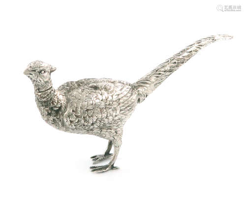 An Edwardian silver model of a pheasant, with import marks for Chester 1901, importer's mark of