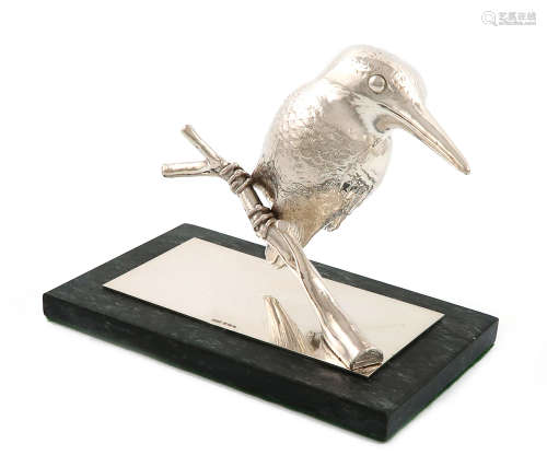 A modern silver model of a kingfisher, by Ammonite Ltd, Birmingham 1980, modelled perched on a
