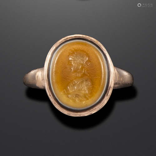 A Roman sardonyx intaglio depicting Salus, c1st century BC - 1st century AD, the bust depicted in