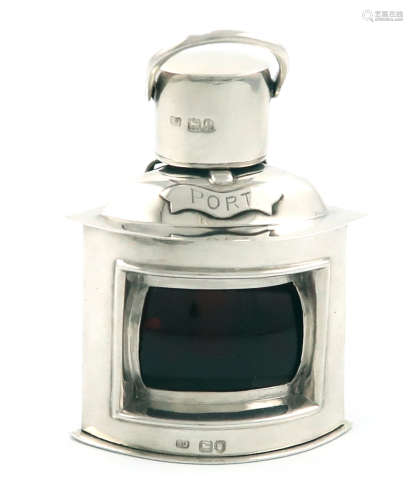 A Victorian novelty silver port light inkwell, by Samuel Jacobs, London 1900, the light with a