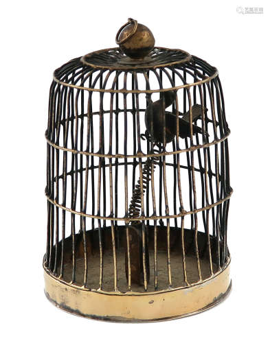 A Chinese miniature silver-gilt bird cage, marked to the underside with Chinese characters, circular