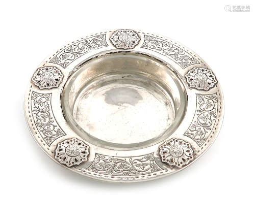 By Liberty and Co., an Arts and Crafts silver butter dish, Birmingham 1928, circular form, applied