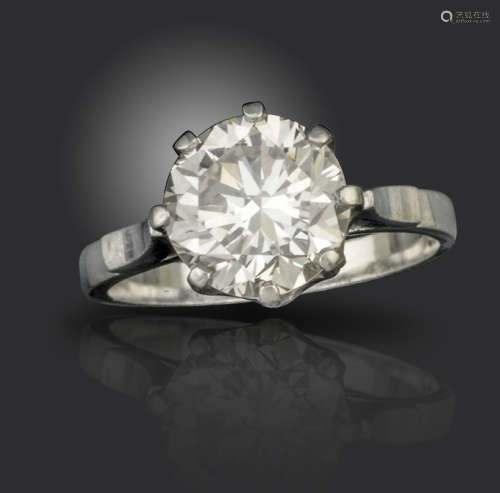 A diamond solitaire ring, the circular-cut diamond weighs approximately 4.50cts, claw set in