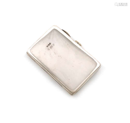 By Liberty and Co, an Edwardian silver card case, Birmingham 1904, plain rectangular form, green