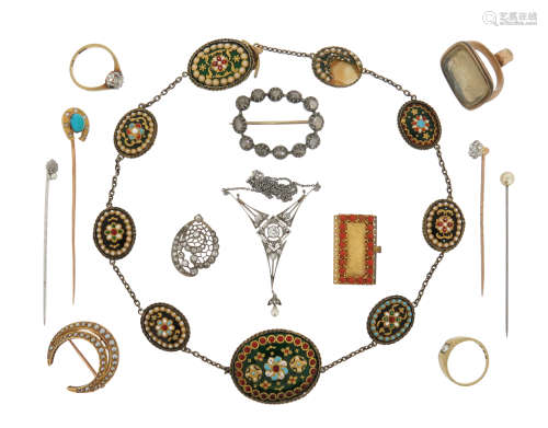 λ Assorted jewellery, including an abstract-shaped diamond-set pierced pendant; an Edwardian and
