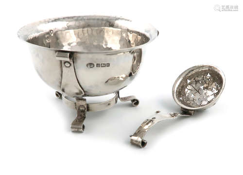 By John Round & Son Ltd, an Edwardian Art Nouveau silver sugar bowl and sifting spoon, Sheffield