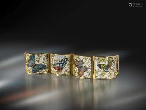 An attractive Art Nouveau enamel butterfly bracelet by Carreras, c1905, designed as a series of four