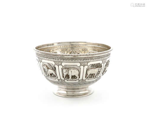 A Victorian silver christening bowl, by the Barnards, London 1873, circular form, embossed with