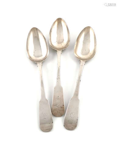 A set of three early 19th century Scottish provincial silver Fiddle pattern tablespoons, by Andrew