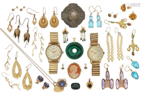 Various items of jewellery, including a steel and gold wristwatch by Longines; a gold wristwatch