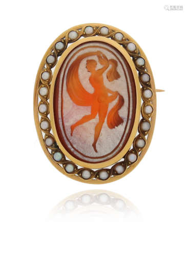 An early 19th century intaglio-mounted gold brooch, depicting Venus Marina, set within a surround of