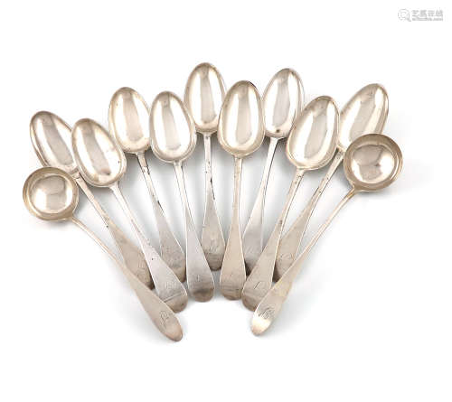 A set of nine George III Scottish provincial silver Hanoverian pattern tablespoons, by William