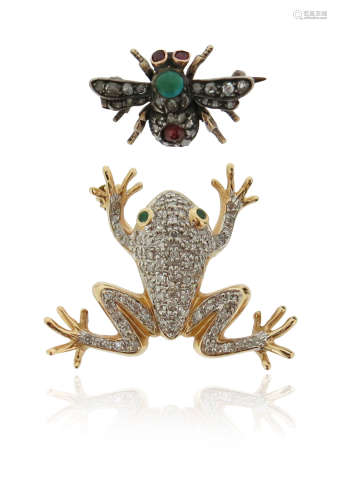 A 19th century gem-set insect brooch, set with rubies, diamonds and a turquoise in silver and