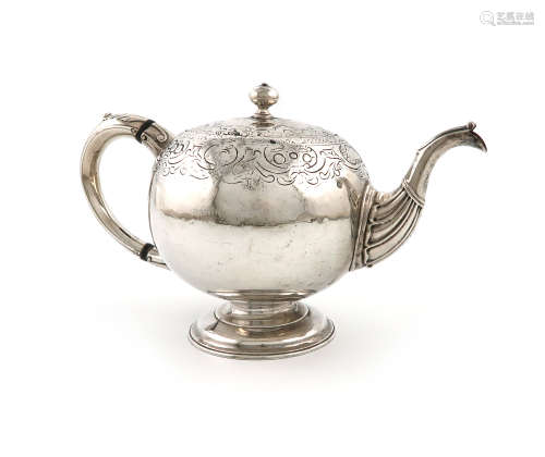 A George II Scottish silver bullet teapot, by James Kerr, Edinburgh 1737, assay master's mark