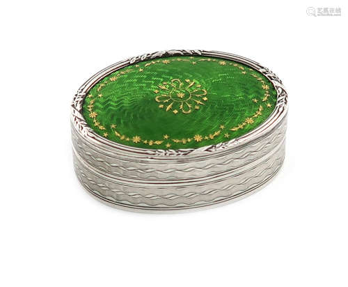 By Liberty and Co, an Edwardian silver and enamel box, Birmingham 1909, oval form, the hinged