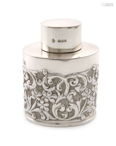 A late-Victorian silver tea canister, by William Hutton and Sons, London 1898, oval cylindrical