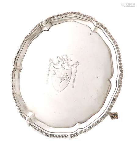A George III silver waiter, by John Carter, London 1772, circular form, gadroon border, the centre