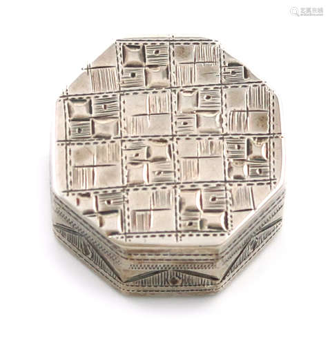 A George III silver vinaigrette, by Joseph Taylor, Birmingham 1802, octagonal form, the cover with