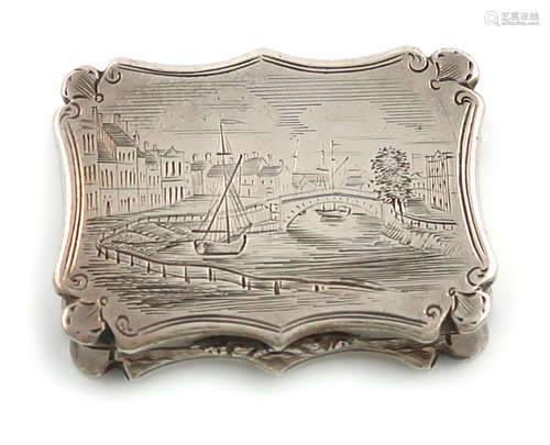 A Victorian silver engraved vinaigrette, by Nathaniel Mills, Birmingham 1845, rectangular form,