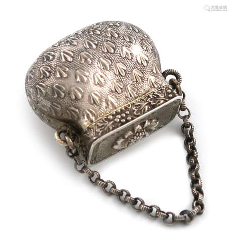 A George III novelty silver bag vinaigrette, by Lawrence and Co, Birmingham circa 1815, bag form,