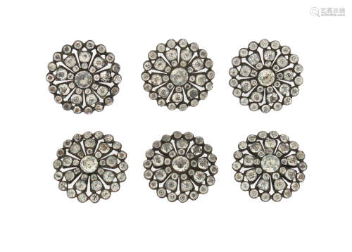 A set of six early 19th century white paste-set metal buttons, of circular flower head form, 3cm
