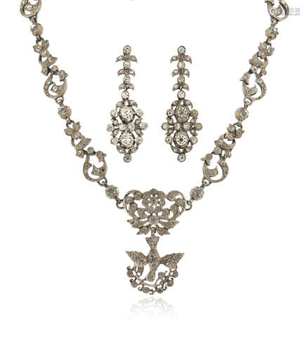 A suite of paste-set jewellery, including a necklace with Saint Esprit dove pendant and drop