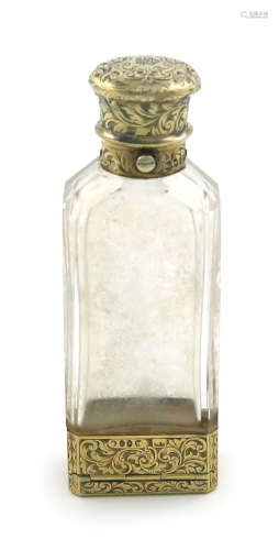 A Victorian silver-gilt mounted scent bottle vinaigrette, by S. Mordan, London 1861, shaped