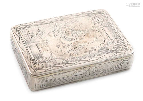 A 19th century Russian silver snuff box, Moscow, date rubbed, maker's mark possibly that of I.