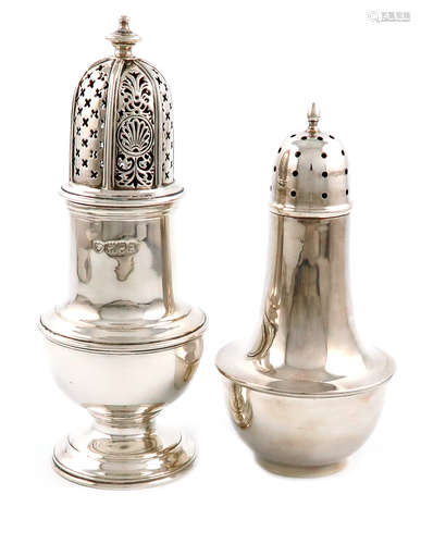 A silver sugar caster, by the Haseler Brothers, London 1914, baluster form, the pierced pull-off