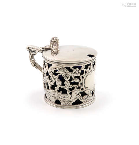 An Edwardian silver mustard pot, by George Perkins, London 1905, circular form, pierced with