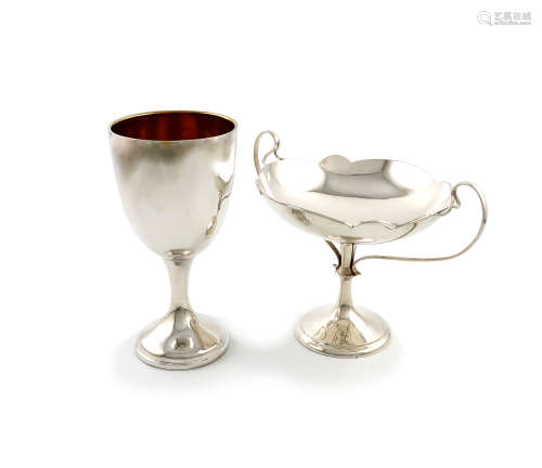 A silver goblet, by J. Gloster and Co, Birmingham 1928, the bowl of plain vase form, on a raised