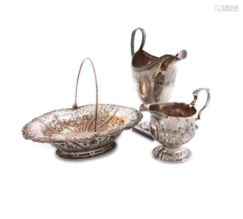 A small collection of three George III silver items, comprising: a cream jug, by Abraham Taylor,