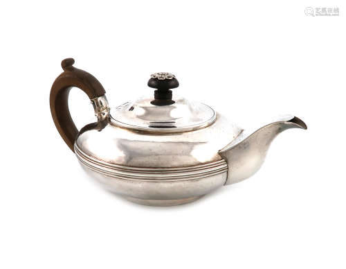 A George IV silver teapot, by Emes and Barnard, London 1822, compressed circular form, reeded