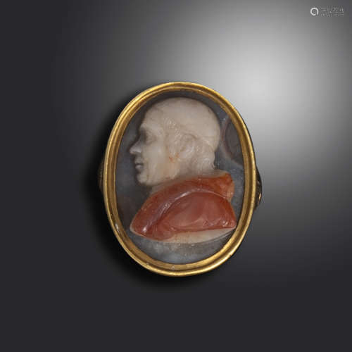 A 19th century sardonyx cameo, depicting Pope Leo XII, wearing his zucchetto carved in three-